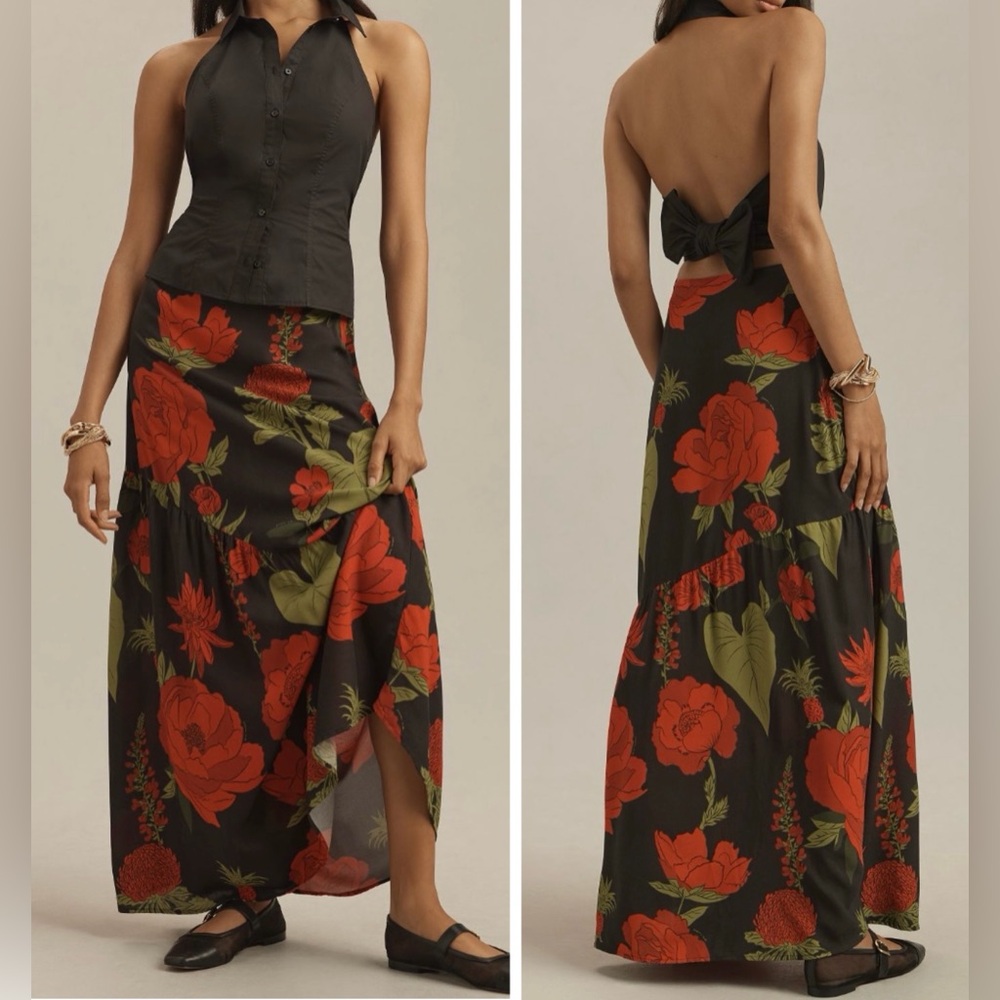 Farm Rio A-Line Floral Maxi Slip Skirt, Size XS